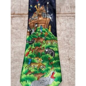 Steven Harris Noah's Ark Tie Animal Scene Blue Novelty Handmade EUC